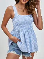 Women's Blouse Sleeveless Blouses Casual Sexy Romantic Plaid main image 6