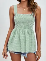Women's Blouse Sleeveless Blouses Casual Sexy Romantic Plaid sku image 4