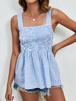 Women's Blouse Sleeveless Blouses Casual Sexy Romantic Plaid main image 4