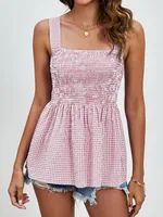 Women's Blouse Sleeveless Blouses Casual Sexy Romantic Plaid sku image 12