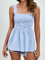 Women's Blouse Sleeveless Blouses Casual Sexy Romantic Plaid sku image 8