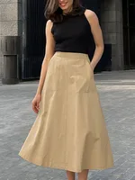 Women's Skirt Casual Pocket Solid Color Midi Dress Daily sku image 5