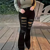 Women's Daily Casual Solid Color Full Length Ripped Flared Pants main image 1