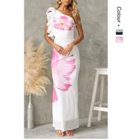 Women's Sheath Dress Elegant Oblique Collar Sleeveless Flower Maxi Long Dress Holiday Banquet Travel main image 1