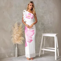 Women's Sheath Dress Elegant Oblique Collar Sleeveless Flower Maxi Long Dress Holiday Banquet Travel main image 2