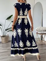 Women's A- Line Skirt Casual Elegant V Neck Short Sleeve Plaid Maxi Long Dress Casual Outdoor Daily main image 3