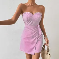 Women's Sheath Dress Casual Elegant Sexy Strapless Backless Sleeveless Stripe Above Knee Holiday Daily main image 1