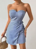 Women's Sheath Dress Casual Elegant Sexy Strapless Backless Sleeveless Stripe Above Knee Holiday Daily sku image 4