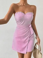 Women's Sheath Dress Casual Elegant Sexy Strapless Backless Sleeveless Stripe Above Knee Holiday Daily sku image 7