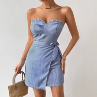 Women's Sheath Dress Casual Elegant Sexy Strapless Backless Sleeveless Stripe Above Knee Holiday Daily main image 3