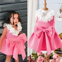 Europe And The United States Summer New Girls Suit Small And Medium-sized Children Baby Children Lace V-neck Bow Dress In Stock main image 1