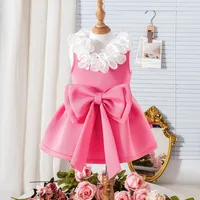 Europe And The United States Summer New Girls Suit Small And Medium-sized Children Baby Children Lace V-neck Bow Dress In Stock main image 2