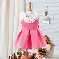 Europe And The United States Summer New Girls Suit Small And Medium-sized Children Baby Children Lace V-neck Bow Dress In Stock main image 3