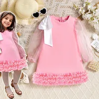 Europe And The United States INS Summer Pink Cute Girls Dress Mesh Sleeve Princess Cake Dress main image 1