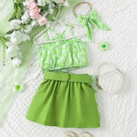 Europe And The United States  Summer Hot Selling Girls Suit Children Flower Suspenders Pleated Skirt Belt Headdress main image 2