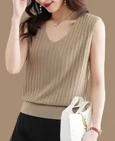 Summer New Knitted Small Camisole Women's Inner Base V-Neck Sleeveless Top Outer Wear Explosions Women's Clothing sku image 6