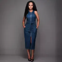 Women's Denim Dress Casual Streetwear U Neck Sleeveless Solid Color Midi Dress Casual Daily main image 3