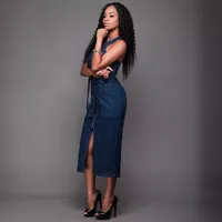 Women's Denim Dress Casual Streetwear U Neck Sleeveless Solid Color Midi Dress Casual Daily main image 4