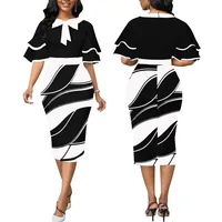 Women's Sheath Dress Elegant British Style Round Neck Half Sleeve Color Block Midi Dress Casual Daily Tea Party sku image 3