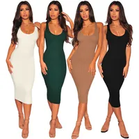 Women's Sheath Dress Elegant British Style Deep U Sleeveless Solid Color Midi Dress Date Tea Party main image 2
