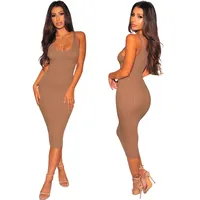 Women's Sheath Dress Elegant British Style Deep U Sleeveless Solid Color Midi Dress Date Tea Party main image 4