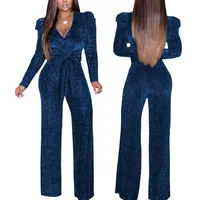 Women's Casual Holiday Party British Style Streetwear Glittery Full Length Jumpsuits main image 2
