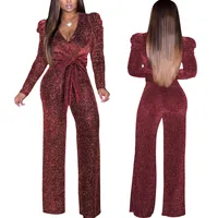Women's Casual Holiday Party British Style Streetwear Glittery Full Length Jumpsuits main image 3