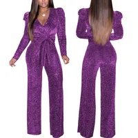 Women's Casual Holiday Party British Style Streetwear Glittery Full Length Jumpsuits sku image 15