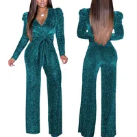 Women's Casual Holiday Party British Style Streetwear Glittery Full Length Jumpsuits main image 5