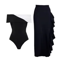 Women's Hawaiian Beach Modern Style Contrast Collar 1 Piece 2 Pieces Set One Piece Swimwear main image 4