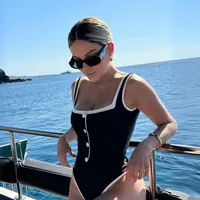 Women's Contrast Collar 1 Piece 2 Pieces Set One Piece Swimwear main image 4