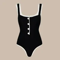 Women's Contrast Collar 1 Piece 2 Pieces Set One Piece Swimwear sku image 4