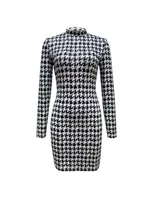 Women's Sheath Dress Elegant High Neck Long Sleeve Houndstooth Above Knee Holiday Daily main image 2