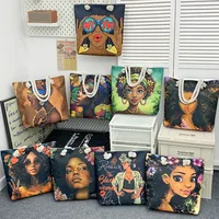 New Tote Bag Beach Bag Bart Color Painting Bag Cartoon Linen Canvas Bag Large Capacity Black Beauty main image 1