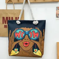 New Tote Bag Beach Bag Bart Color Painting Bag Cartoon Linen Canvas Bag Large Capacity Black Beauty main image 3