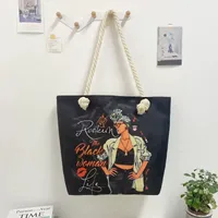 New Tote Bag Beach Bag Bart Color Painting Bag Cartoon Linen Canvas Bag Large Capacity Black Beauty main image 4