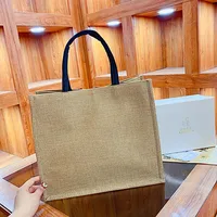 Printable Logo Pattern Linen Tote Bag Ladies Work Bag Portable Shopping Bag Large Capacity Lunch Bag sku image 1
