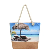 New Beach Bag New Style Linen Seaside Shoulder Bag Fashion Women's Bag Canvas Bag Hemp Rope Ethnic Style sku image 6