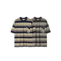 Jiezhan Men's Wear | Striped Pocket T-shirt  Spring And Summer New American Fashion Brand Loose Striped Short Sleeve Men's Top main image 3