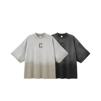 Jie Zhan Men's Wear | Alphabet Gradient Wash T-shirt  Spring And Summer American Street Spray Horse Heavy Embroidered Short Sleeve main image 4
