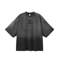 Jie Zhan Men's Wear | Alphabet Gradient Wash T-shirt  Spring And Summer American Street Spray Horse Heavy Embroidered Short Sleeve sku image 2
