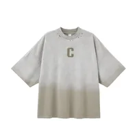 Jie Zhan Men's Wear | Alphabet Gradient Wash T-shirt  Spring And Summer American Street Spray Horse Heavy Embroidered Short Sleeve sku image 4