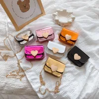 PU Chain Children's Bag Stylish Girl's Shoulder Bag Fashion Solid Color Mirror Small Square Bag Women's Peach Heart Crossbody Bag main image 1