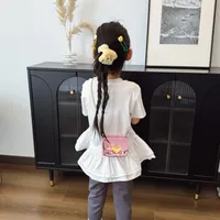PU Chain Children's Bag Stylish Girl's Shoulder Bag Fashion Solid Color Mirror Small Square Bag Women's Peach Heart Crossbody Bag main image 3