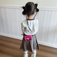 PU Chain Children's Bag Stylish Girl's Shoulder Bag Fashion Solid Color Mirror Small Square Bag Women's Peach Heart Crossbody Bag main image 4
