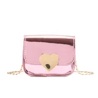 PU Chain Children's Bag Stylish Girl's Shoulder Bag Fashion Solid Color Mirror Small Square Bag Women's Peach Heart Crossbody Bag main image 6