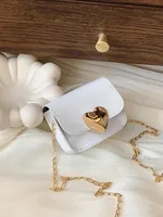 PU Chain Children's Bag Stylish Girl's Shoulder Bag Fashion Solid Color Mirror Small Square Bag Women's Peach Heart Crossbody Bag sku image 1