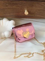 PU Chain Children's Bag Stylish Girl's Shoulder Bag Fashion Solid Color Mirror Small Square Bag Women's Peach Heart Crossbody Bag sku image 2