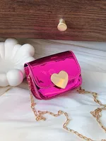 PU Chain Children's Bag Stylish Girl's Shoulder Bag Fashion Solid Color Mirror Small Square Bag Women's Peach Heart Crossbody Bag sku image 3
