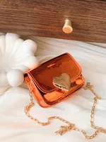PU Chain Children's Bag Stylish Girl's Shoulder Bag Fashion Solid Color Mirror Small Square Bag Women's Peach Heart Crossbody Bag sku image 4